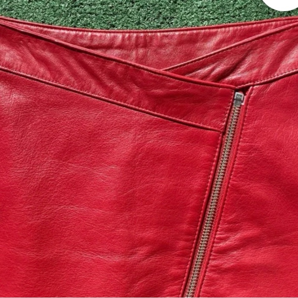 Wilsons Leather Red Asymmetrical Mini Skirt Zipper - Picture 6 of 15